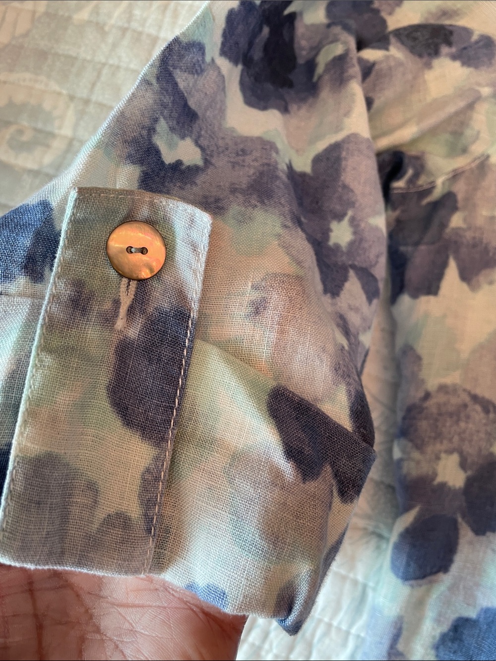 Ruby Rd. Woman Blue Floral Linen Button-Down Shirt - Picture 12 of 12
